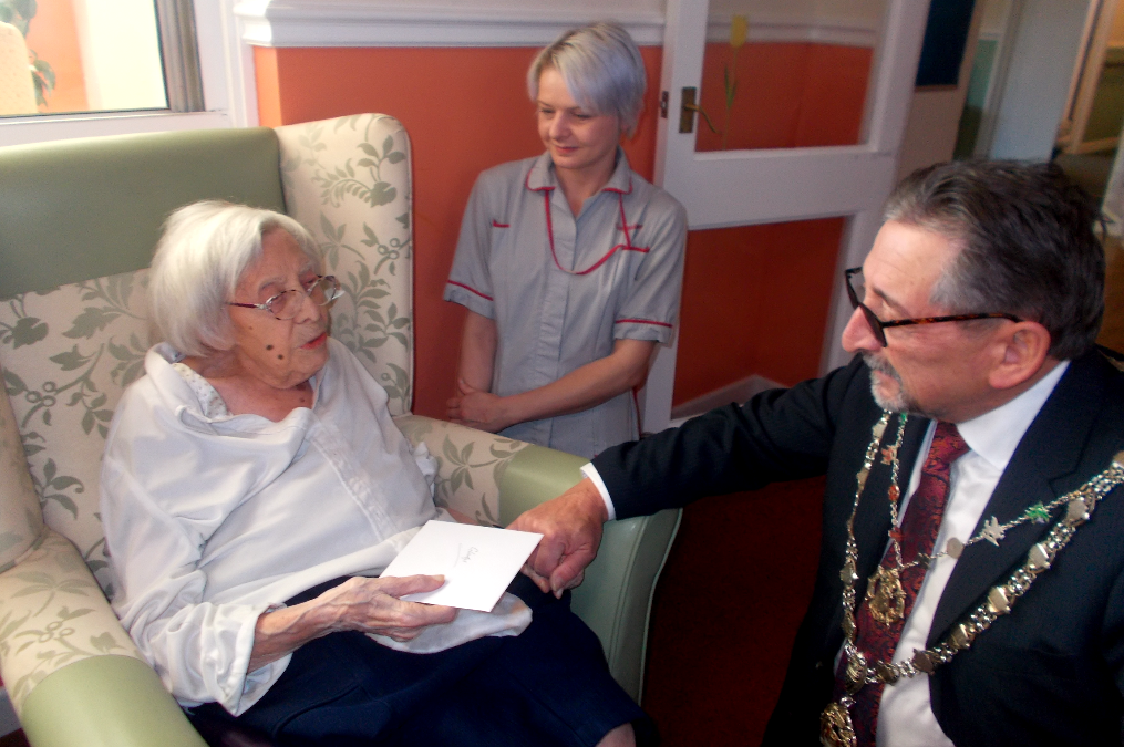 Special birthday card delivery for Gladys from Mayor