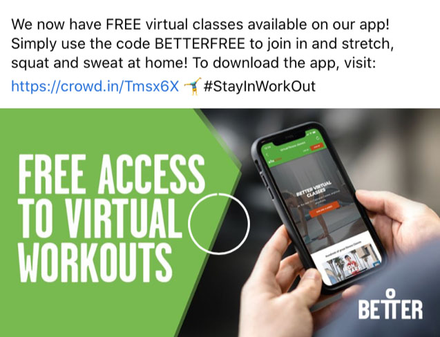 Free virtual fitness classes available on Better UK app
